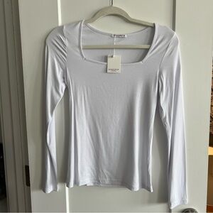 Mango pop White Long Sleeve Square Neck Top